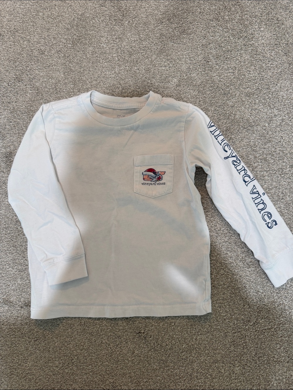 Vineyard Vines White Santa Long-Sleeve Pocket Tee